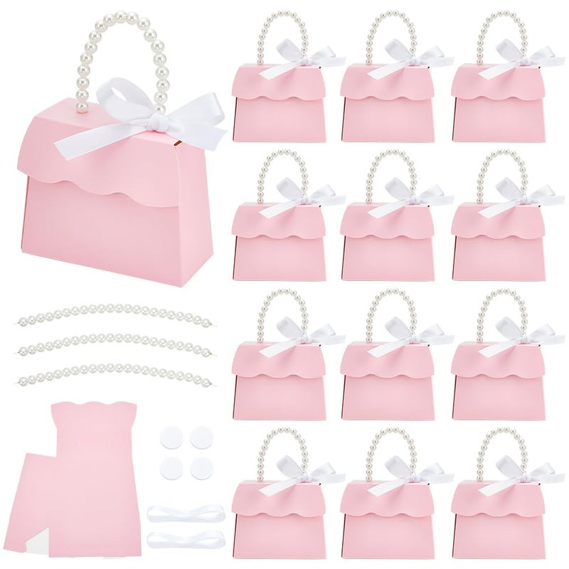 BENECREAT 16 Sets Pink Wedding Favors Box DIY Set Kraft Paper Box with Pearl Handle Ribbons Stickers Gift Boxes for Birthday Party Favor Boutique Wedding and Anniversary